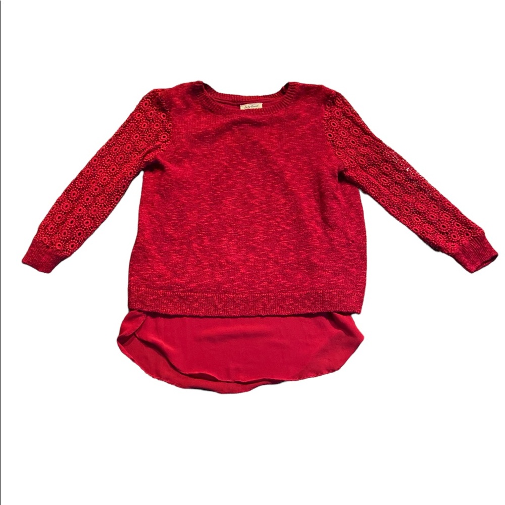 Lucky bohemian burgundy layered look sweater withe cool crochet details.…